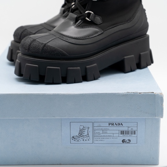 size 40eu 10 US Prada Leather Nylon Rubber Monolith Winter Combat Boots Black - Picture 12 of 13